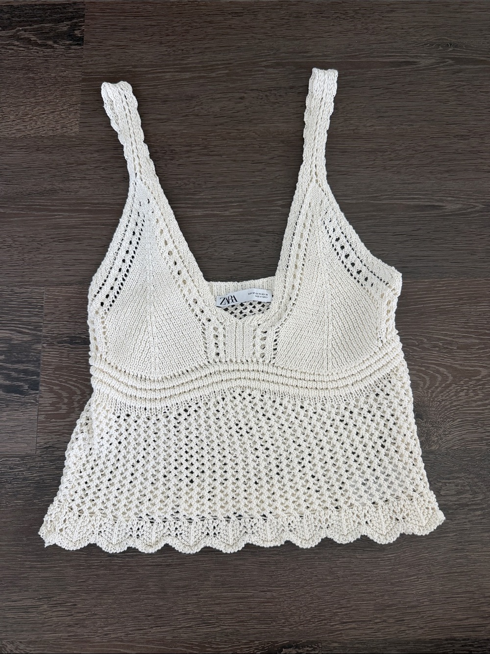 Zara Cream Crochet Tank Top with V-Neck